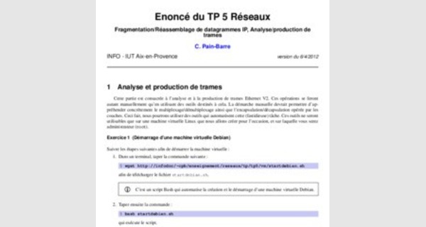 Enoncé Du TP5 Reseaux (Fragmentation/Réassemblage de datagrammes IP, Analyse/production de trames) 