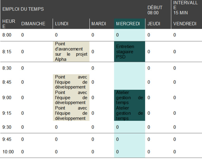 Application Excel de gestion du temps de travail