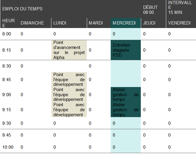 Application Excel de gestion du temps de travail