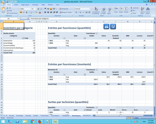 Application Excel de gestion de stock