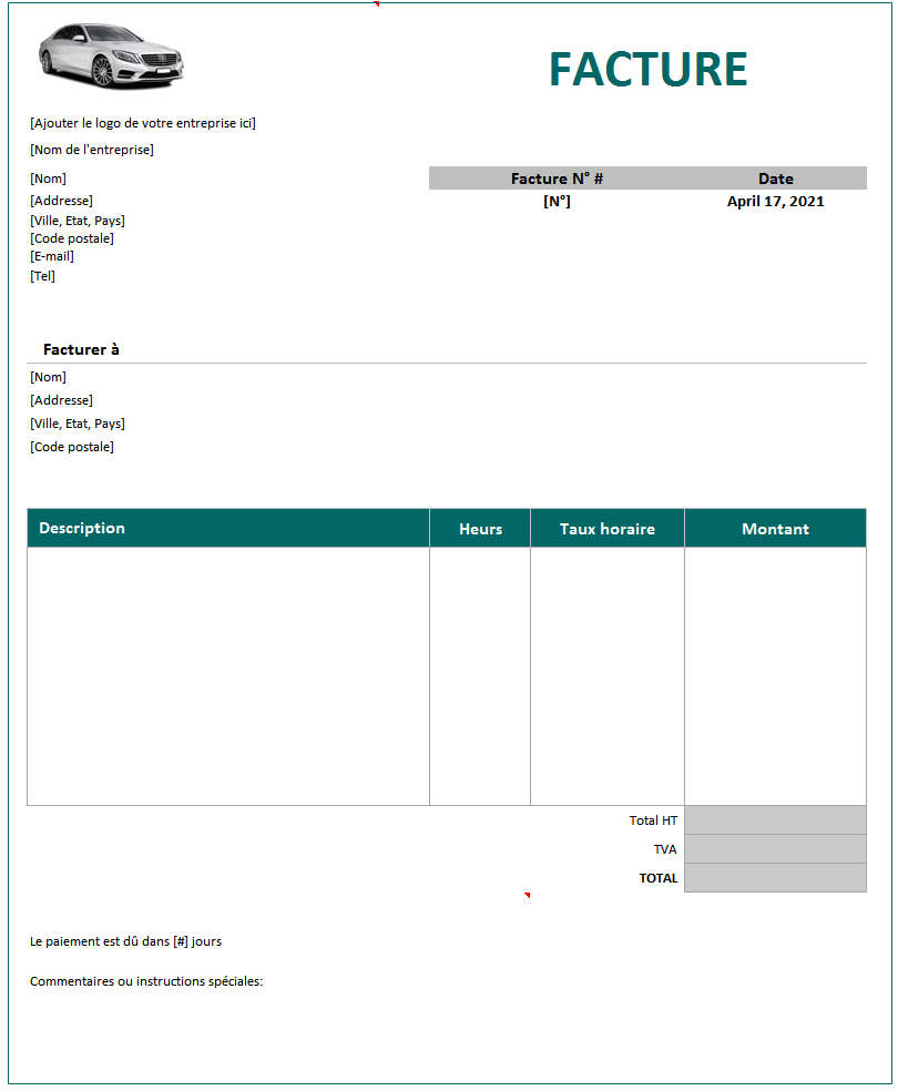  XLS Mod le De Facture De Location De Voiture Sur Excel Gratuit 
