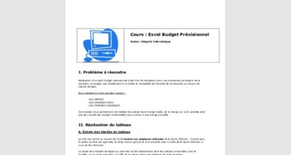 Cours : Excel Budget Prévisionnel