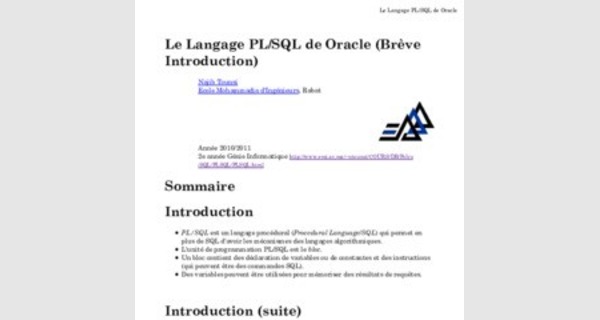 Cours et exercices sur le Langage PL/SQL de Oracle