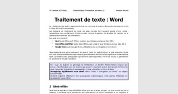 Traitement de texte Word cours