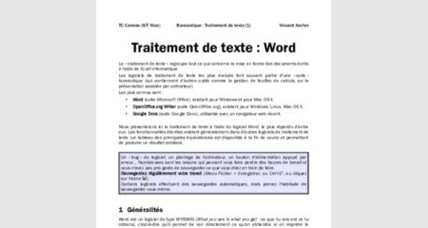 Traitement de texte Word cours 