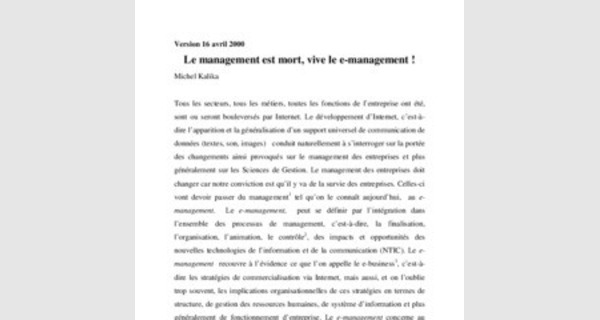 Cours E-management :Le management est mort, vive le e-management