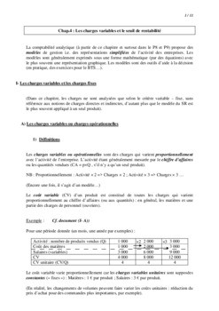 PDF Cours Les charges variables et le seuil de rentabilité