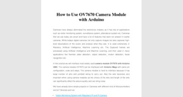 Tutoriel Arduino module camera 