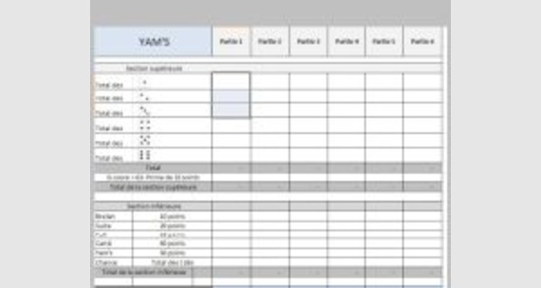 Application Excel sur la gestion du jeu yam's