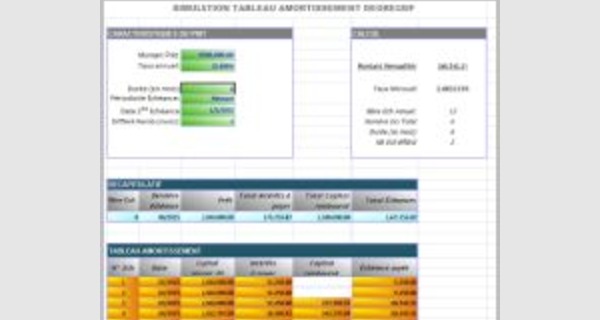 Application Excel pour la gestion de tableau d'amortissement dégressif