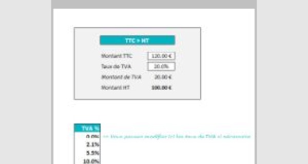Application Excel calculatrice de montant TVA