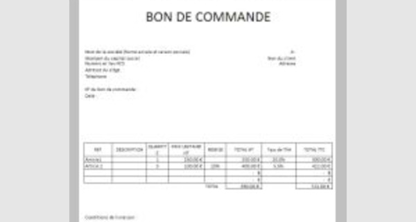 Modèles bon de commande fournisseur sous Excel