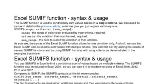 EXCEL tutorial SUMIFS function