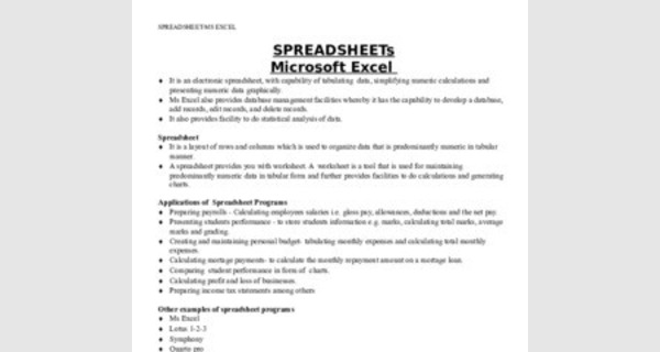 Spreadsheets EXCEL lessons intermediate