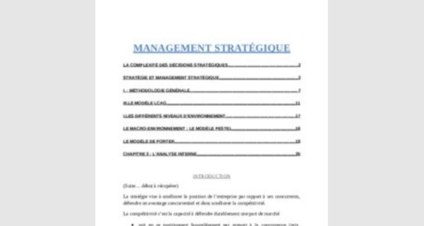 Cours management :management stratégique