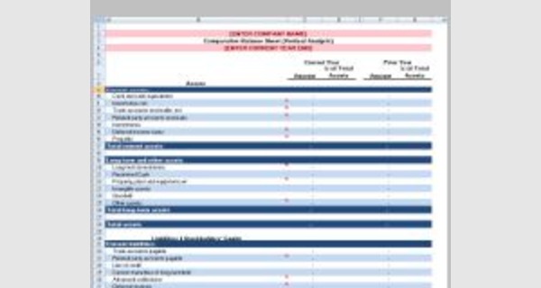 Classified balance sheet template Excel