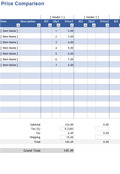 Excel vendor price comparison template