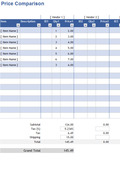 Excel vendor price comparison template