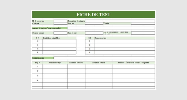 Modèle Excel de Fiche de test prêt à l'emploi