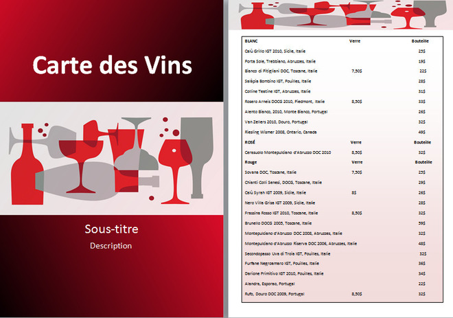 Modèle de carte des vins sur Word - Modèles Word