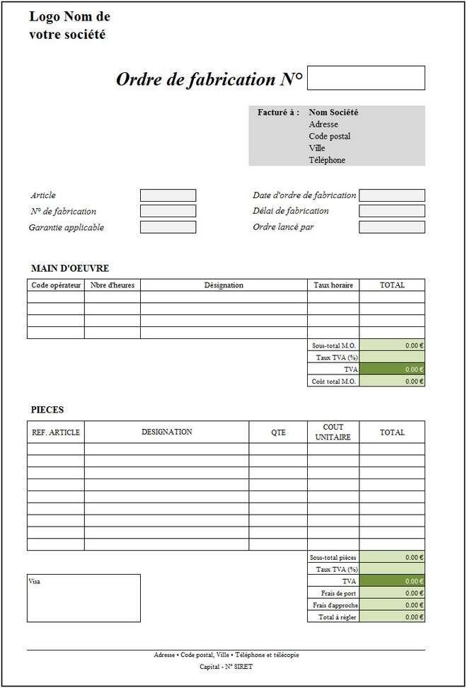 Modèle d’ordre de fabrication sur Excel Modèles Excel Modèle d’ordre de fabrication sur Excel Modèles Excel