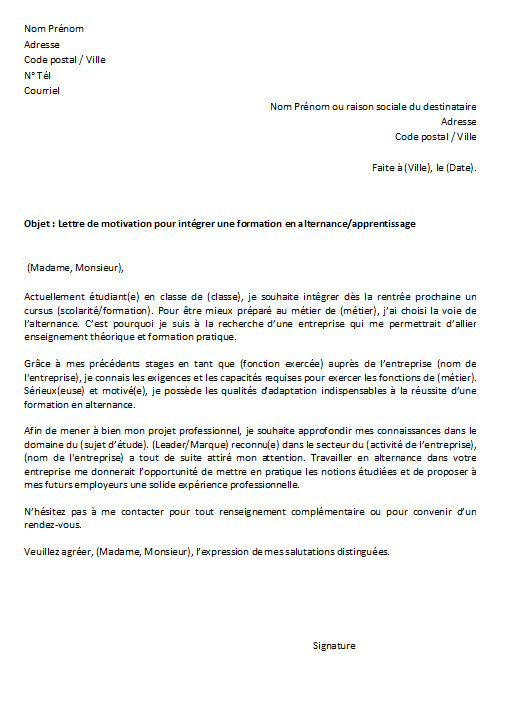 Exemple Lettre Motivation Alternance TFJCFZ Exemple Lettre Motivation Alternance TFJCFZ
