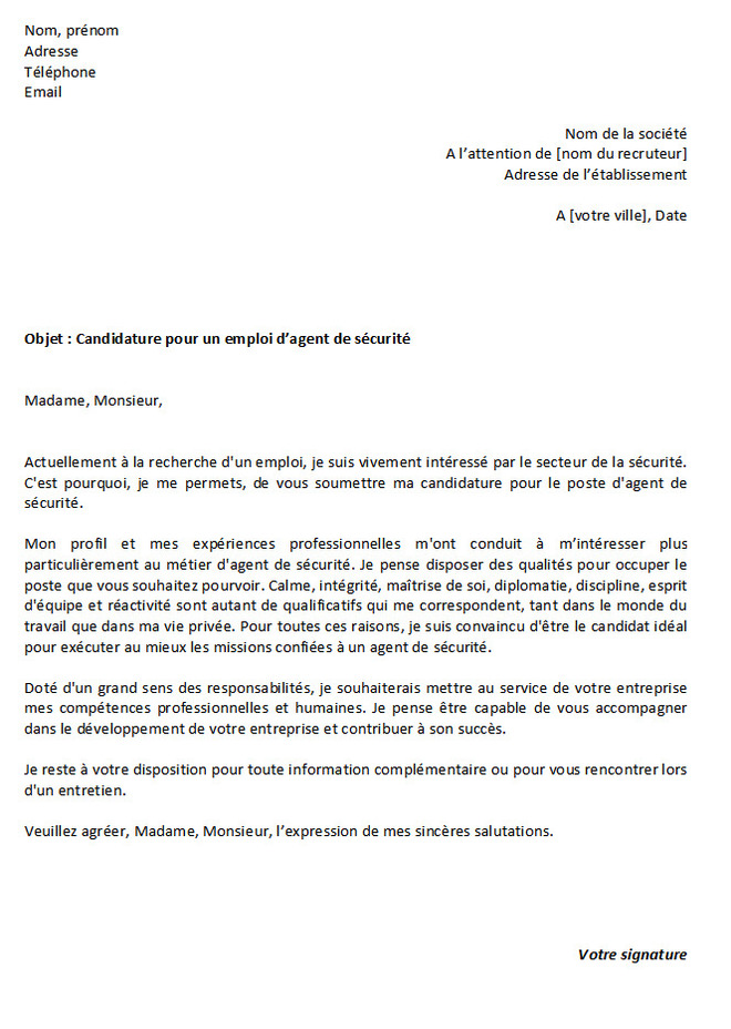 Lettre De Motivation Agent De Sécurité Stage