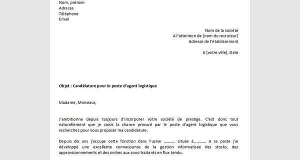 Lettre de motivation pour le poste d’agent logistique