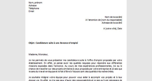 Lettre de motivation en réponse à une annonce d'emploi