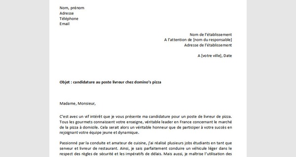 Lettre de motivation domino's pizza