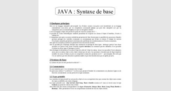 Resume Java : syntaxe de base avec exemples d’application