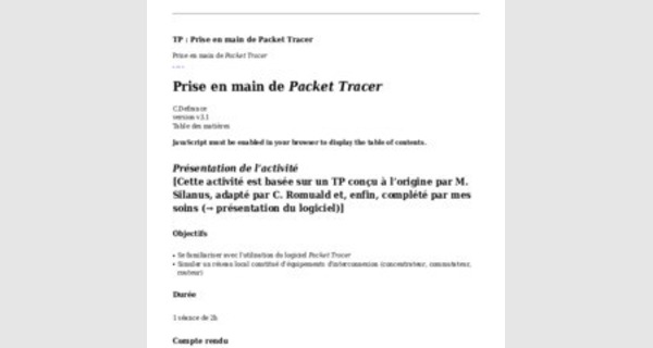 Exercice Packet Tracer premier reseau local 