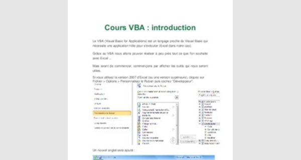 Cours Visual Basic pour Applications : Notions de bases