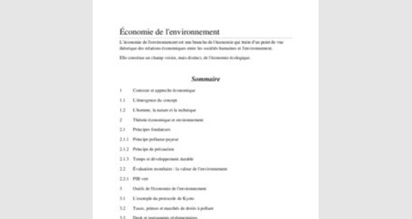 Concepts de bases concernant l’economie de l’environnement