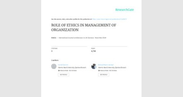 Cours sur le role de l'ethique dans le management [Eng]