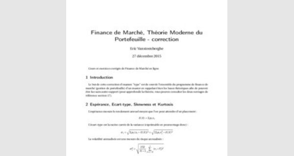 Correction des exercices sur la finance de marche : theorie moderne du portefeuille et correction