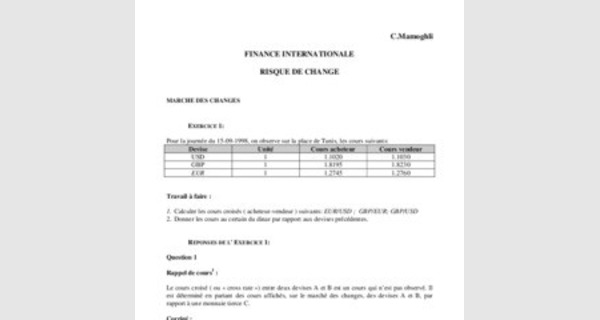 Serie d’exercices sur la finance internationale