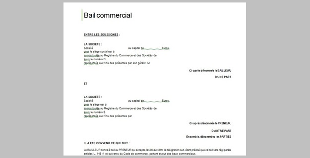 Bail Commercial Page De Garde