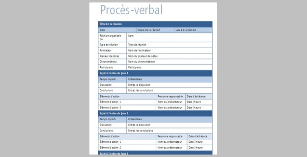 Modèle de procès-verbal sous Word
