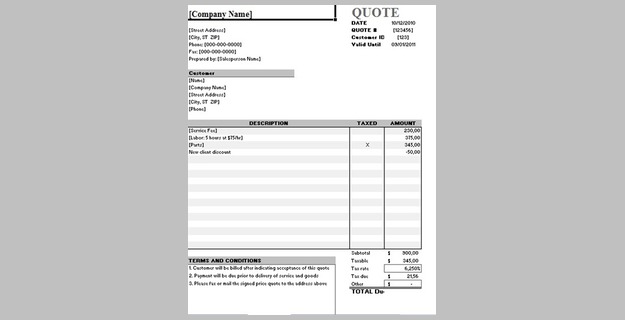 Excel Quotation Template Spreadsheets For Small Business