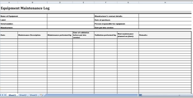 Equipment Maintenance Log Template Excel