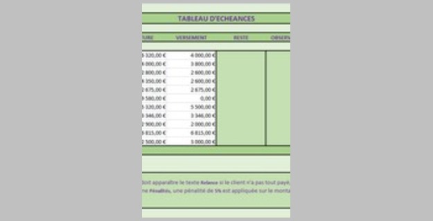 Modèle tableau échéancier de paiement Excel