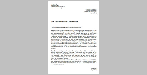Lettre de motivation pour une promotion interne - Modèles Word