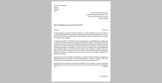 Lettre de motivation pour le poste alternance Rh - Modèles Word