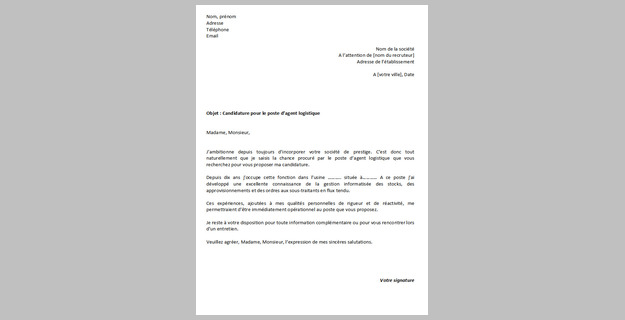 Lettre de motivation pour le poste d’agent logistique - Modèles Word